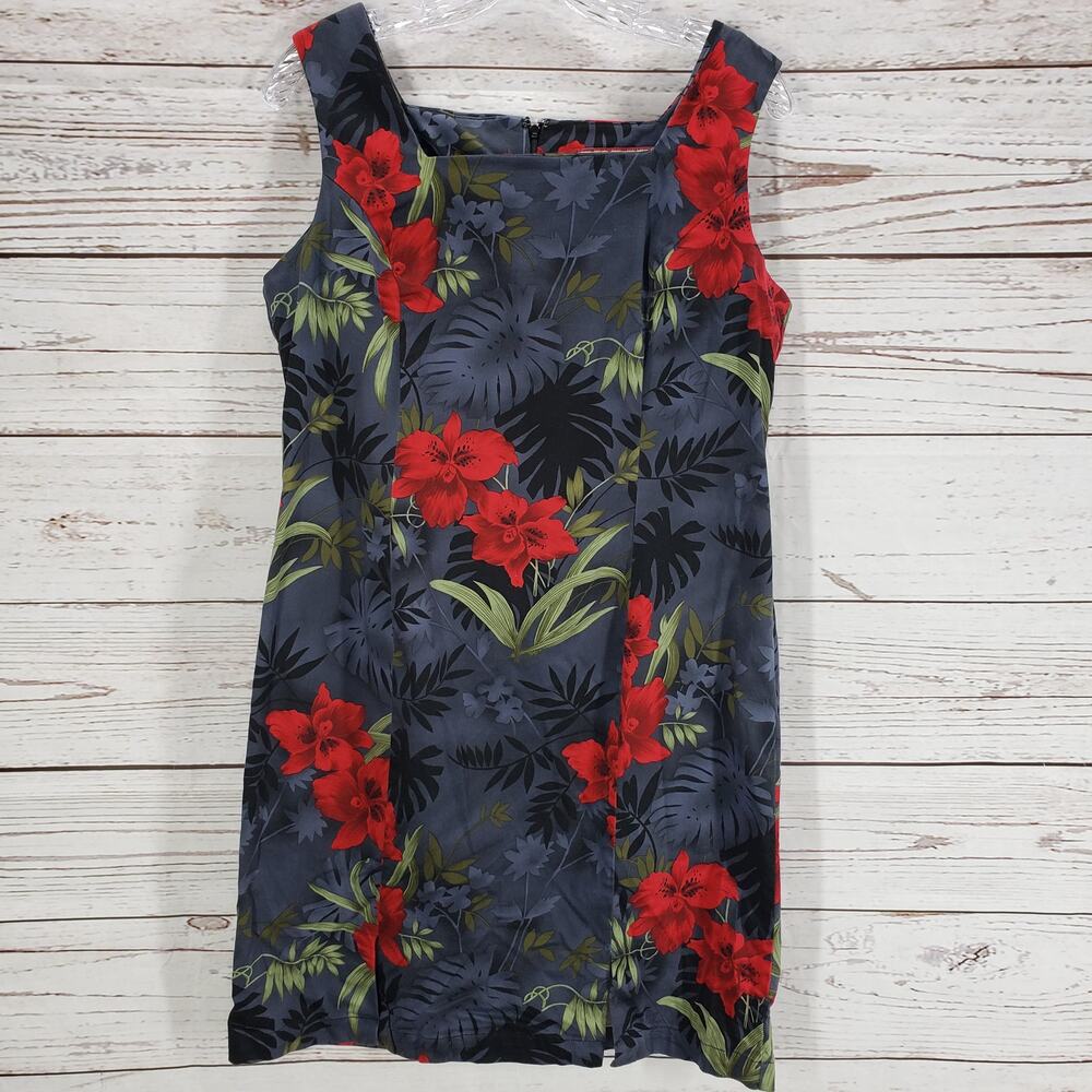Caribbean Joe Women's Floral Square Neck Slit Front Dress Size PL
